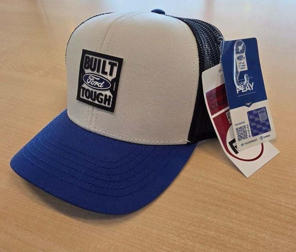 Official Built Ford Tough Blue and White Mesh Trucker Hat Cap